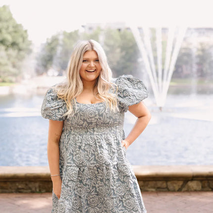 Floral Embroidered Dress, Blue