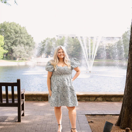 Floral Embroidered Dress, Blue