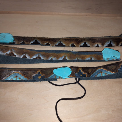 Blue Navajo Embossed Leather Hat Band Only 950a