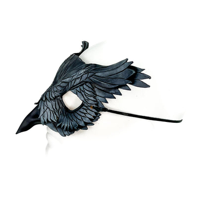 Layered Horned Owl Handmade Genuine Leather Mask in Grey