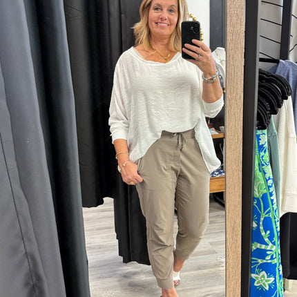 White & Olive Slouch Top