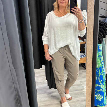 White & Olive Slouch Top