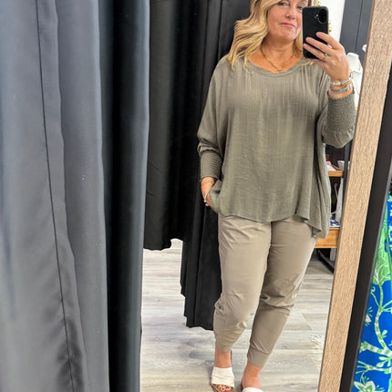 White & Olive Slouch Top