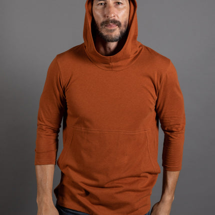 Men's 3/4 Sleeve Cowl Neck Visor Hoodie