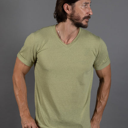 Men's Tri-Blend Stitch Sleeve V-Neck Tee