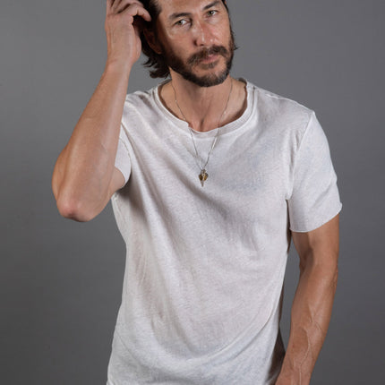 Men's Wallace Raw Neck Cotton Linen Crew Tee