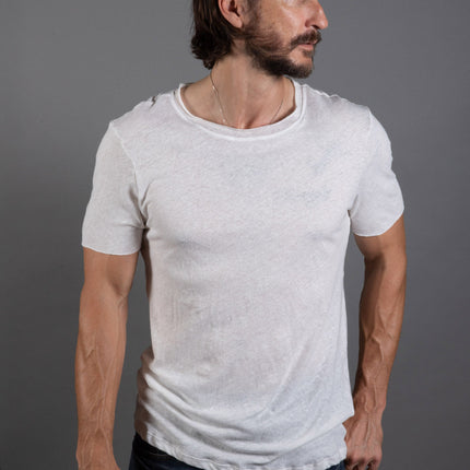 Men's Wallace Raw Neck Cotton Linen Crew Tee