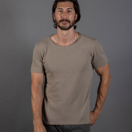 Men's Wallace Raw Neck Cotton Linen Crew Tee