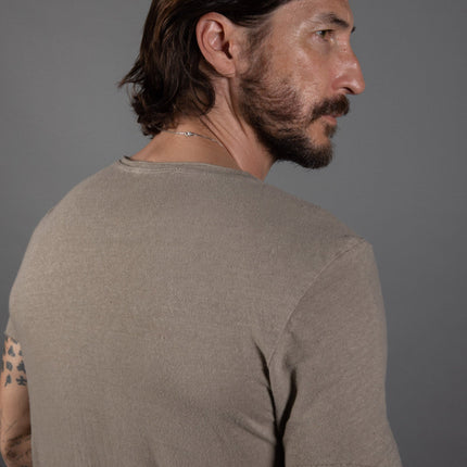 Men's Wallace Raw Neck Cotton Linen Crew Tee