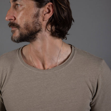 Men's Wallace Raw Neck Cotton Linen Crew Tee