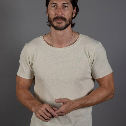 Men's Wallace Raw Neck Cotton Linen Crew Tee