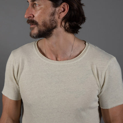 Men's Wallace Raw Neck Cotton Linen Crew Tee