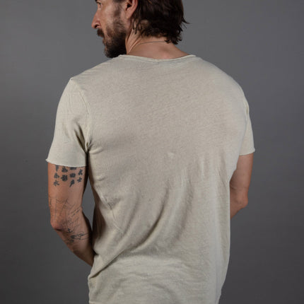 Men's Wallace Raw Neck Cotton Linen Crew Tee