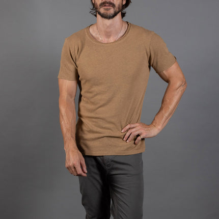 Men's Wallace Raw Neck Cotton Linen Crew Tee