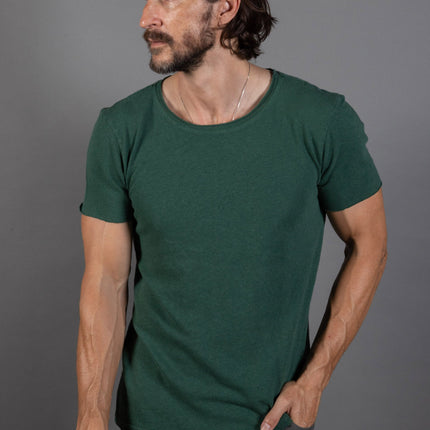 Men's Wallace Raw Neck Cotton Linen Crew Tee