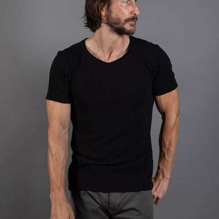 Men's Wallace Raw Neck Cotton Linen Crew Tee