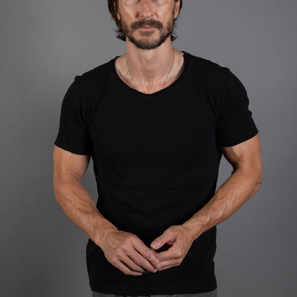Men's Wallace Raw Neck Cotton Linen Crew Tee