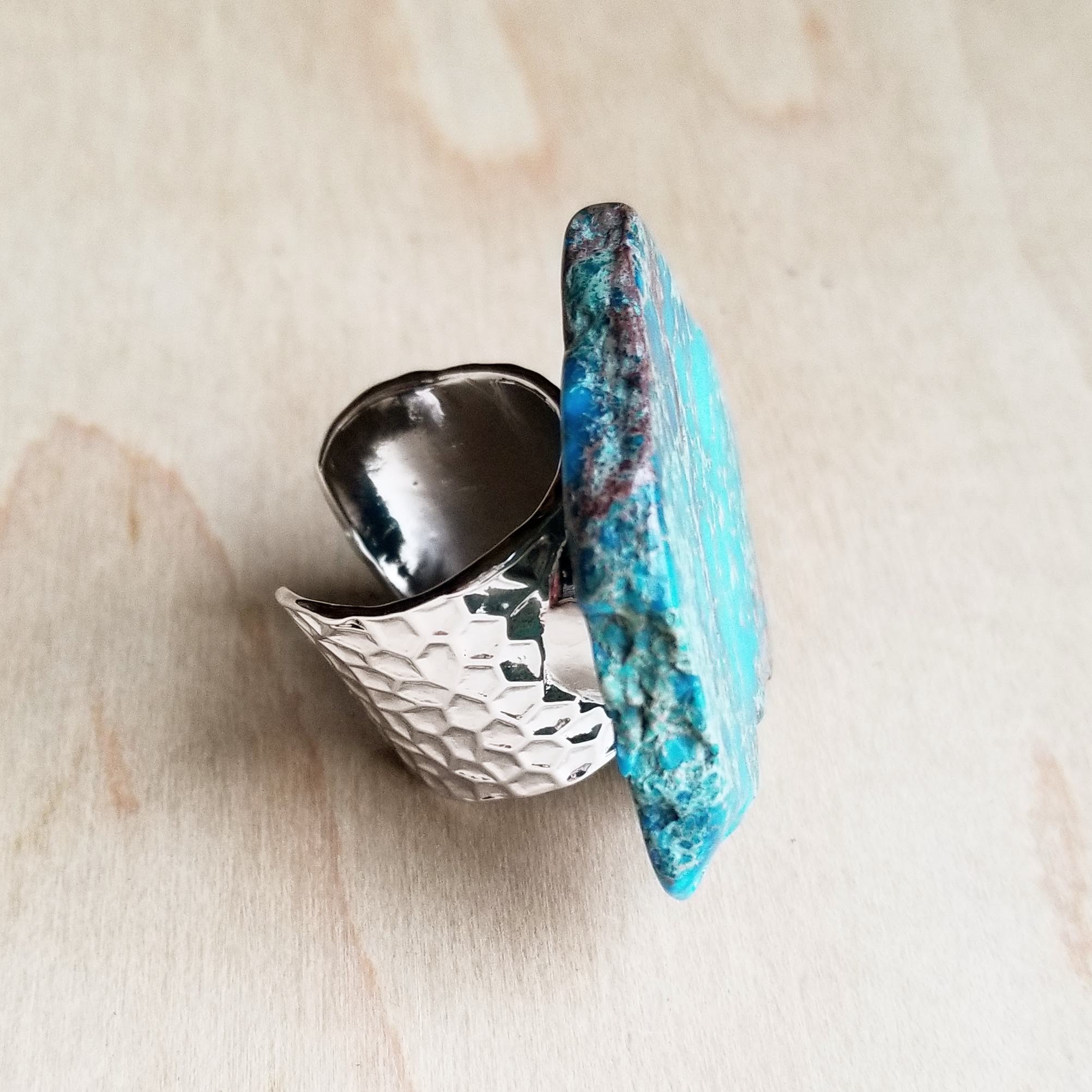 Blue Turquoise Slab Cocktail Statement Ring 012h