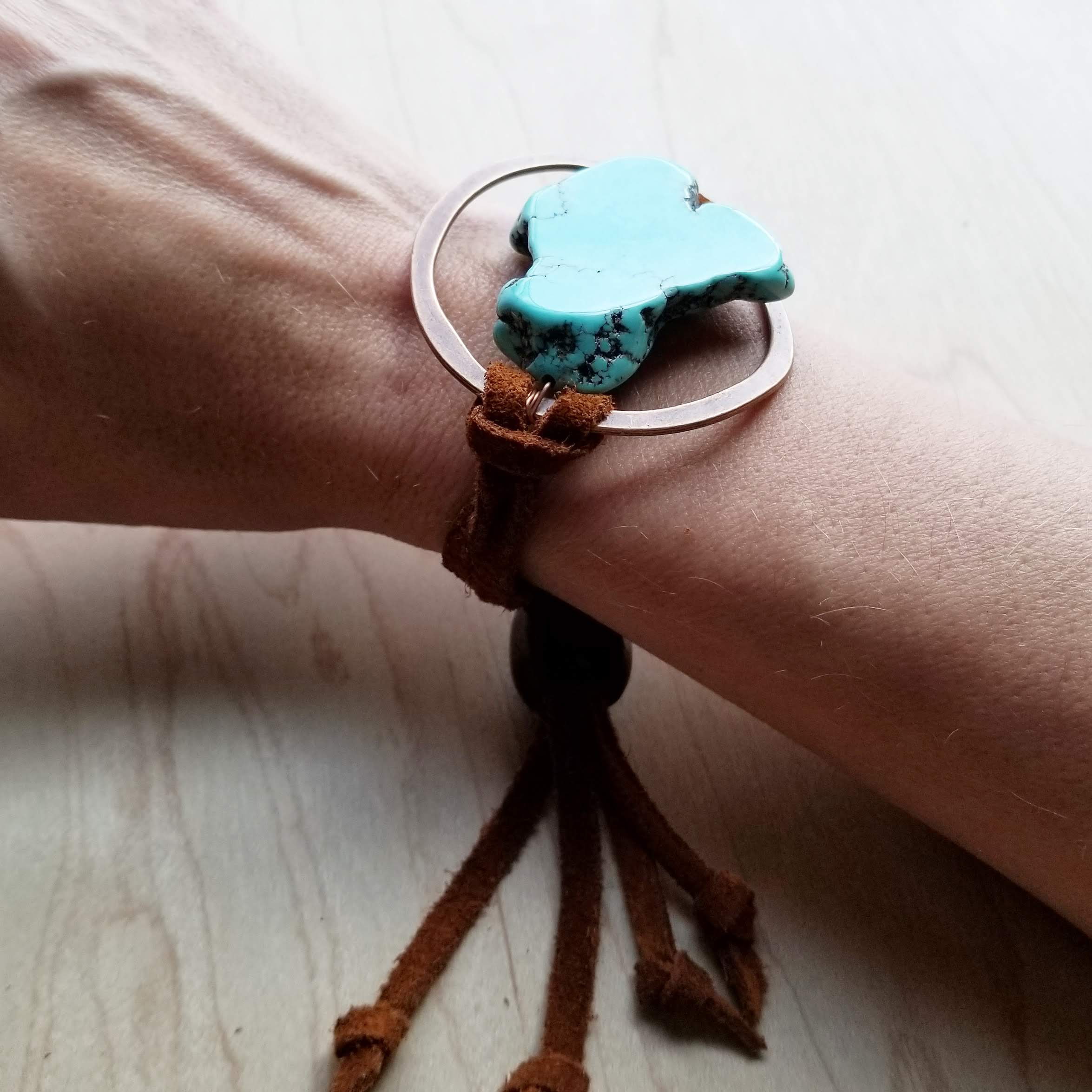 Turquoise Bracelet w/ Stone Slab & Adjustable Ties 010i