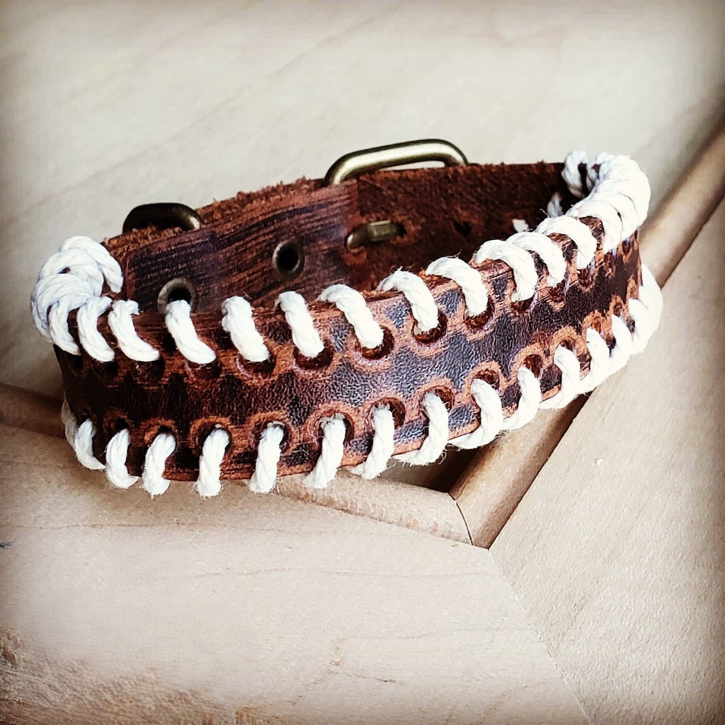 Vintage Brown Woven Leather Cuff Bracelet 005A