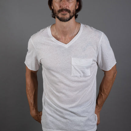 Men's Warren Wide Pocket Cotton Linen V-Neck Tee
