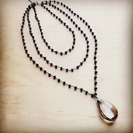 Faceted Glass Beaded Triple Strand Layering Necklace w/ Pendant 253k