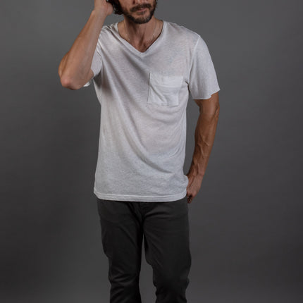 Men's Warren Wide Pocket Cotton Linen V-Neck Tee
