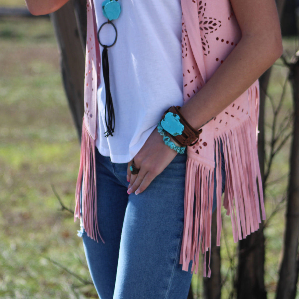 Genuine Leather Wide Cuff with Blue Turquoise Slab 230X