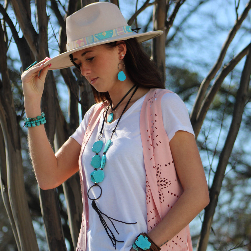 Genuine Leather Wide Cuff with Blue Turquoise Slab 230X