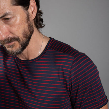Men's Raw Edge Patch Sleeve Stripe Tee