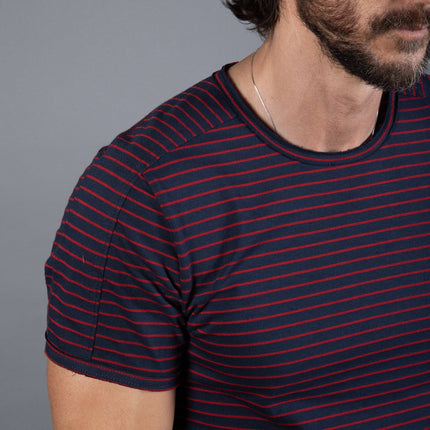 Men's Raw Edge Patch Sleeve Stripe Tee