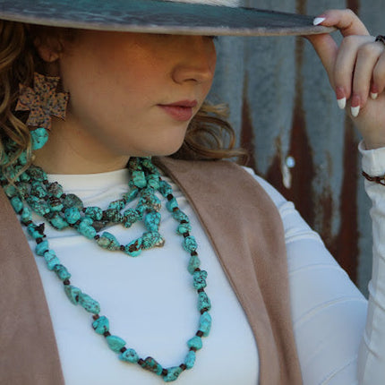Large Triple Strand Blue Turquoise & Copper Collar Necklace 259d