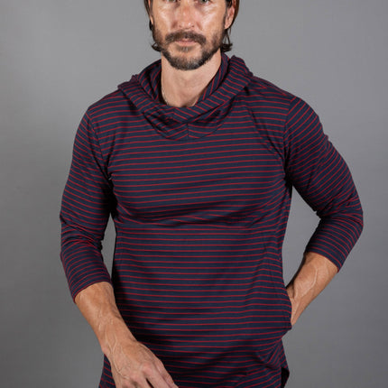 Men's 3/4 Sleeve Cowl Neck Visor Stripe Hoodie