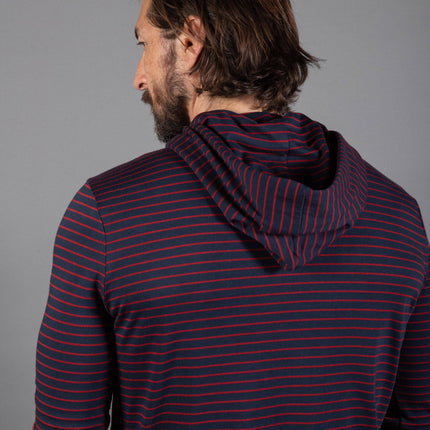 Men's 3/4 Sleeve Cowl Neck Visor Stripe Hoodie