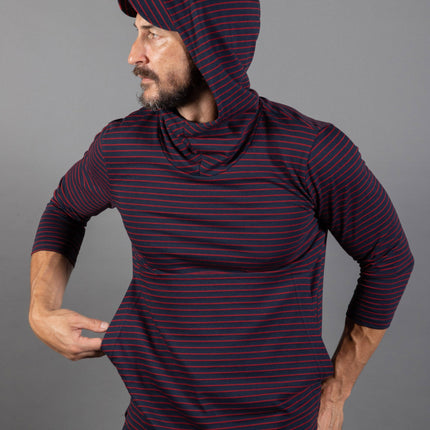 Men's 3/4 Sleeve Cowl Neck Visor Stripe Hoodie