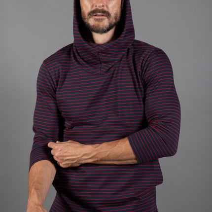 Men's 3/4 Sleeve Cowl Neck Visor Stripe Hoodie