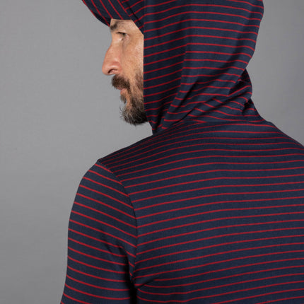 Men's 3/4 Sleeve Cowl Neck Visor Stripe Hoodie