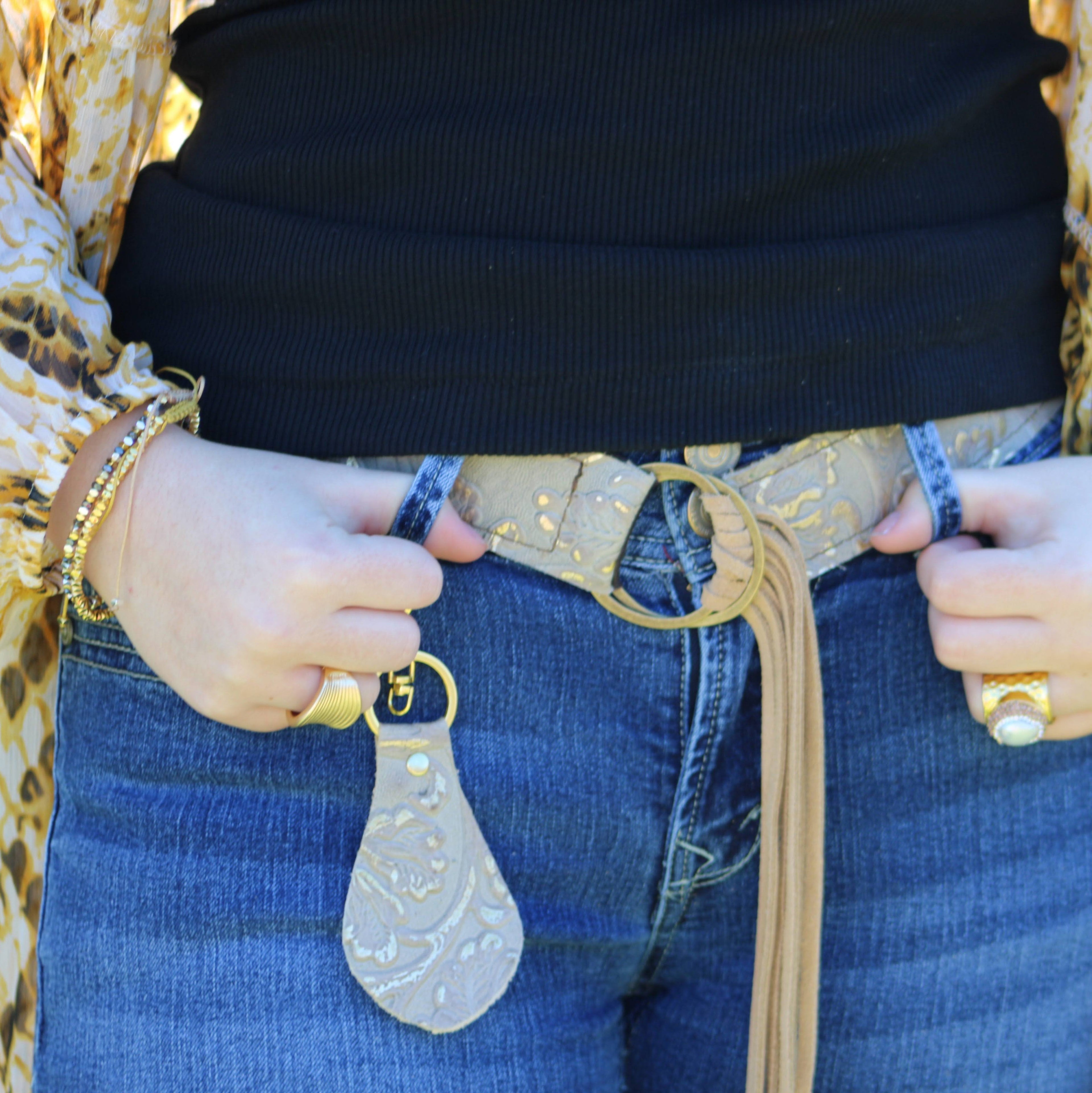 Embossed Leather Key Chain -Gilded Cowboy 702k