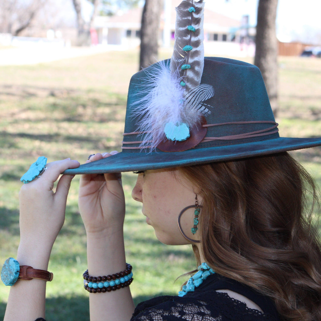 Copper Hoop Earrings w/ Blue Turquoise and Copper 201r