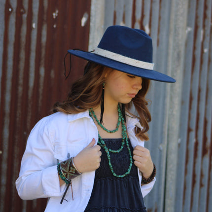 Turquoise Drop Earrings with Leather Tassel-Black 206g