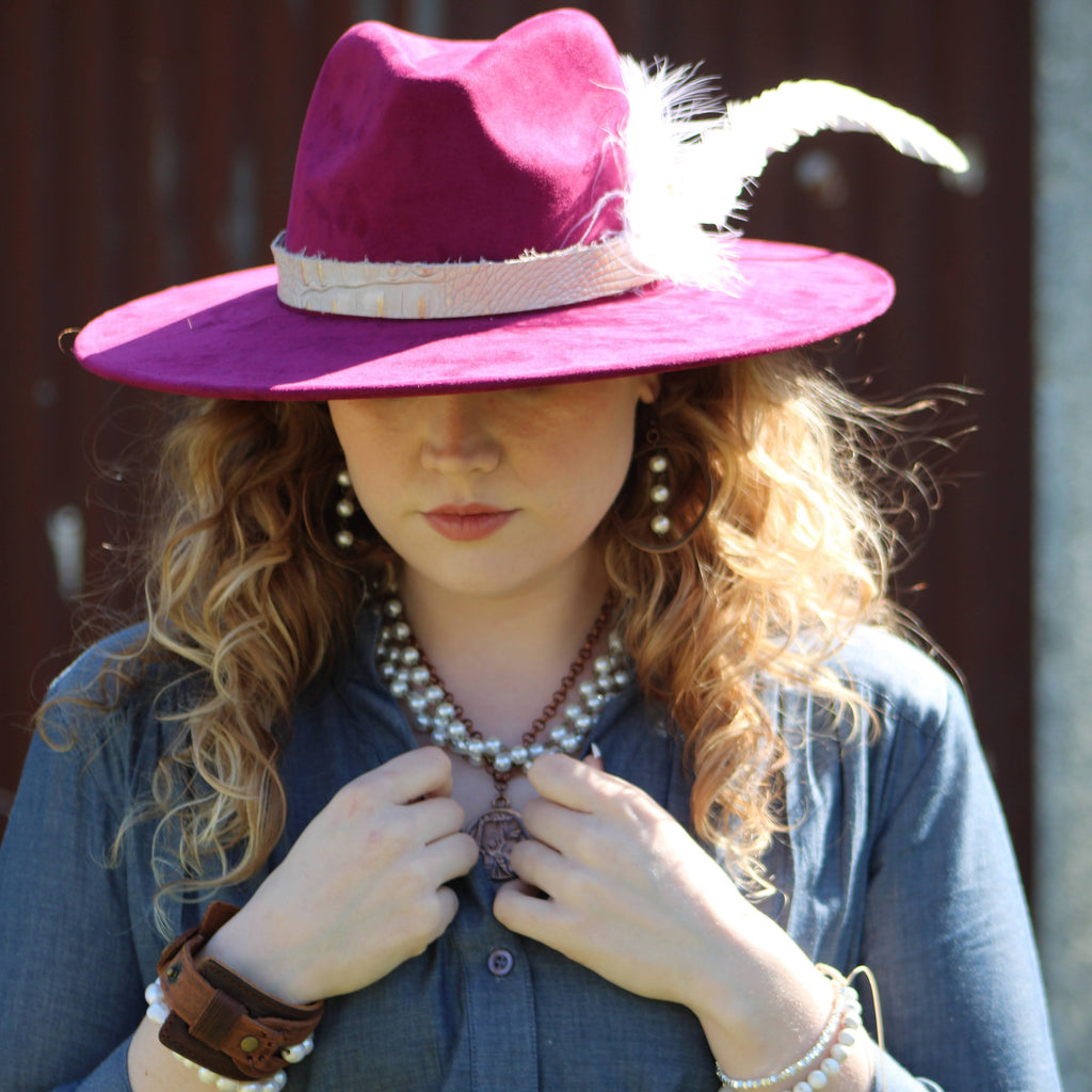 Western Copper Hoop Earrings w/ Glass Pearl Beads 217h