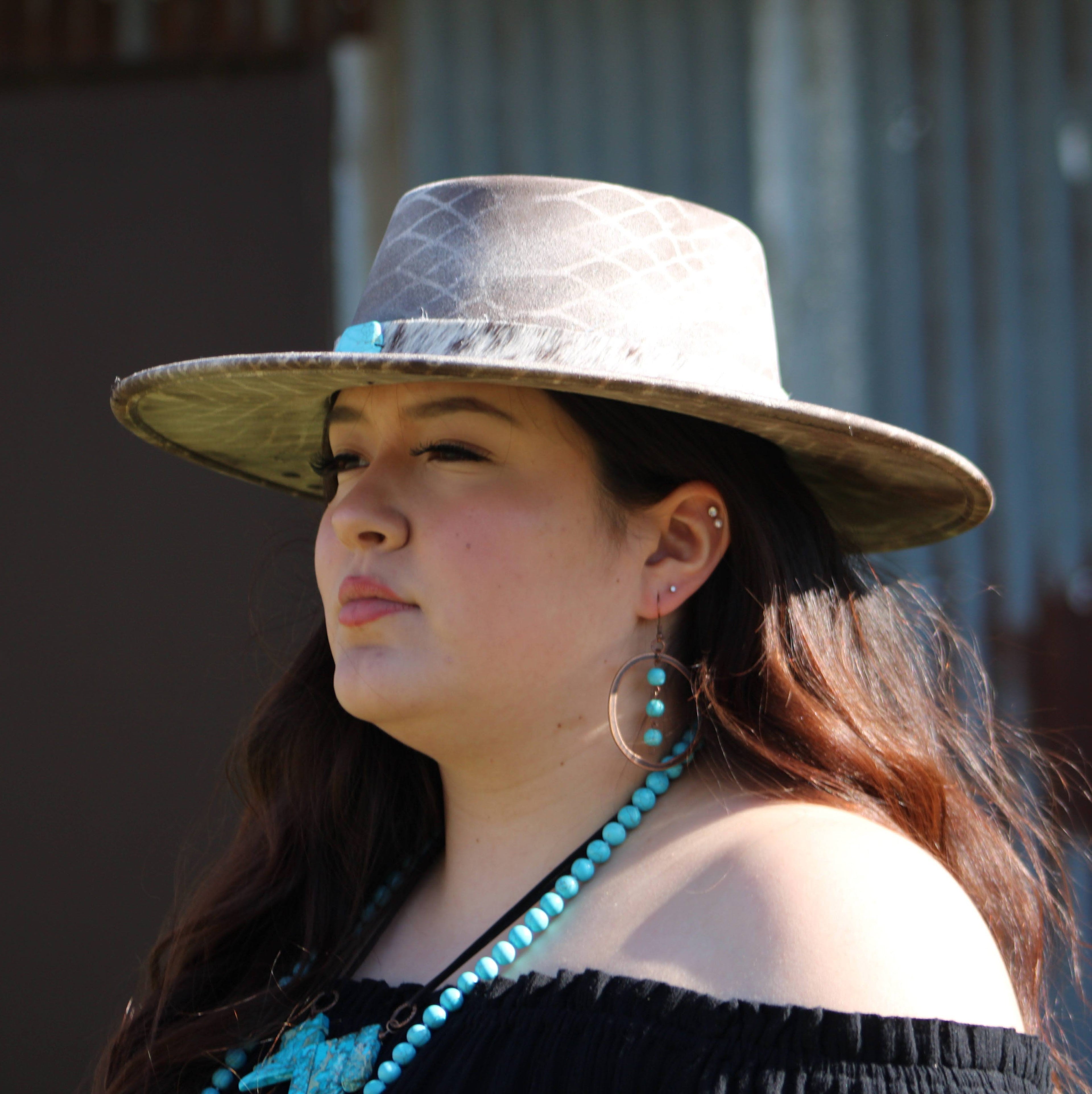 Western Copper Hoop Earrings w/ Blue Turquoise Beads 224f