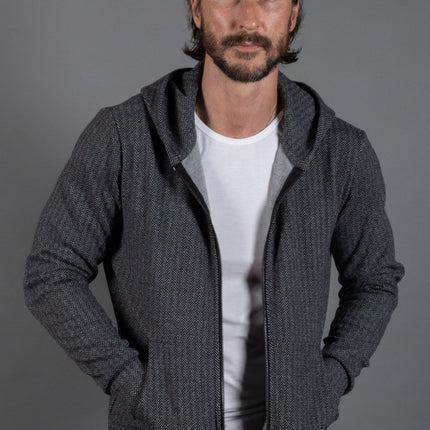 Spencer Herringbone Zip Front Hoodie