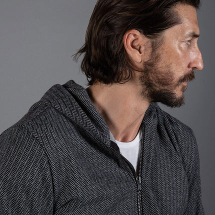 Spencer Herringbone Zip Front Hoodie