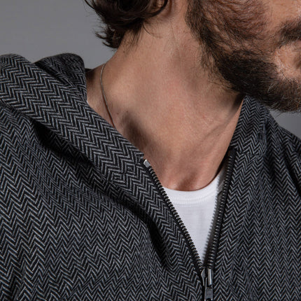 Spencer Herringbone Zip Front Hoodie