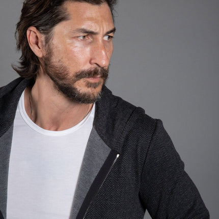 Spencer Herringbone Zip Front Hoodie