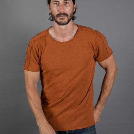 Men's Cotton Linen Patch Sleeve Tee