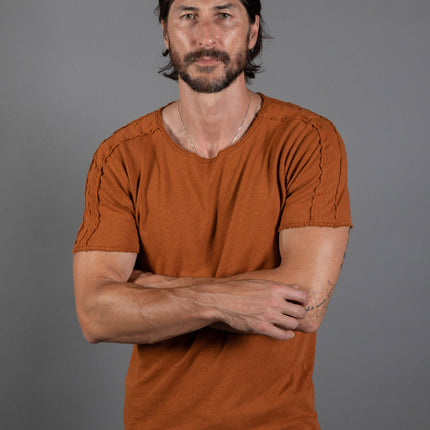 Men's Cotton Linen Patch Sleeve Tee