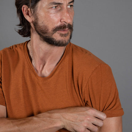 Men's Cotton Linen V-Neck Tee