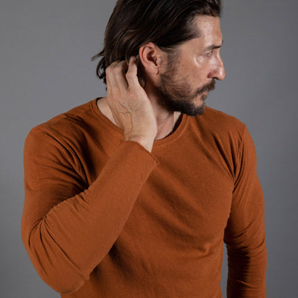 Men's Linen Blend Crew Neck Long Sleeve